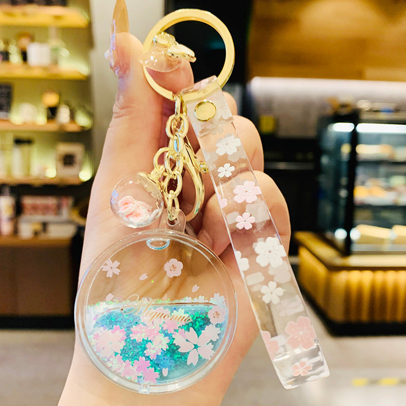 Wholesale Acrylic Oiled Cherry Blossom Drifting Bottle Keychain